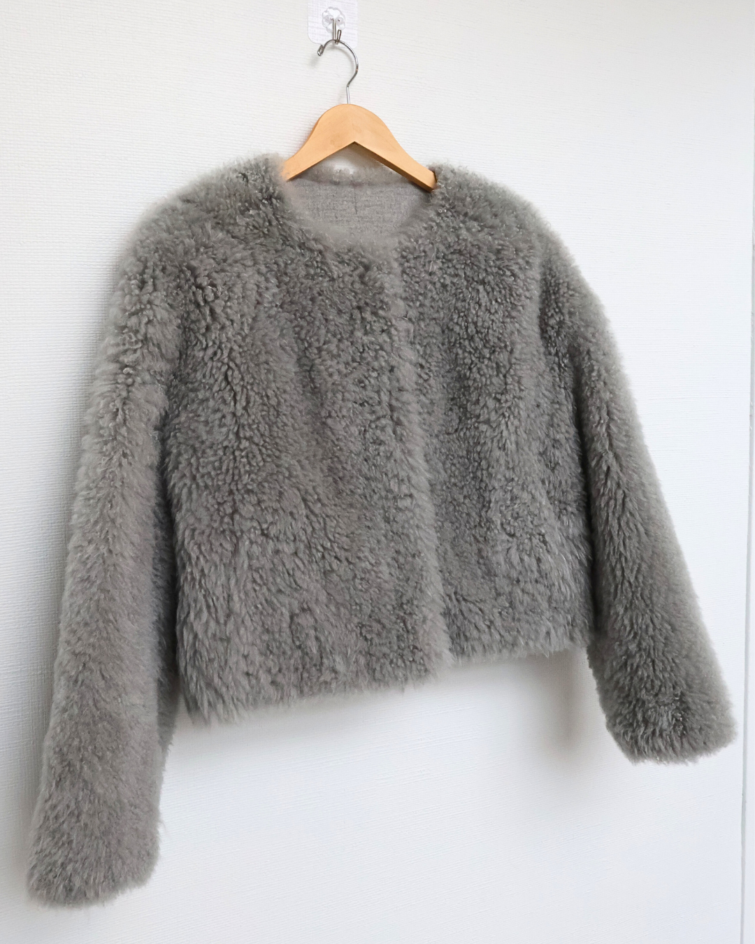 Grey Cashmere Goat Fur Jacket Cropped