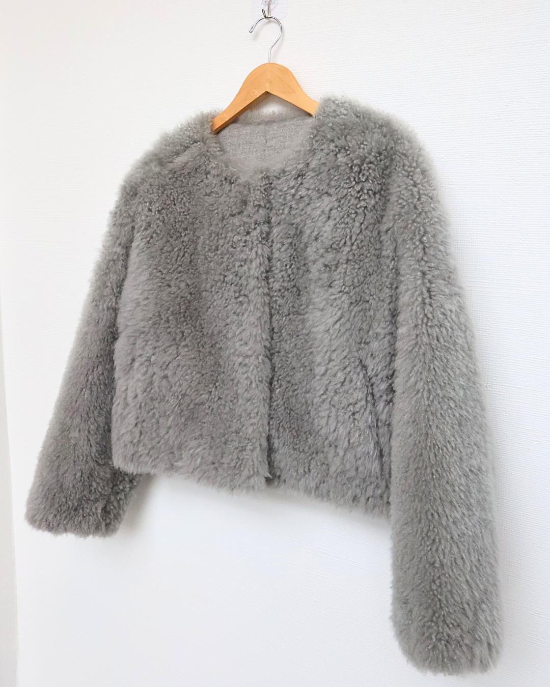 Grey Cashmere Goat Fur Jacket Cropped