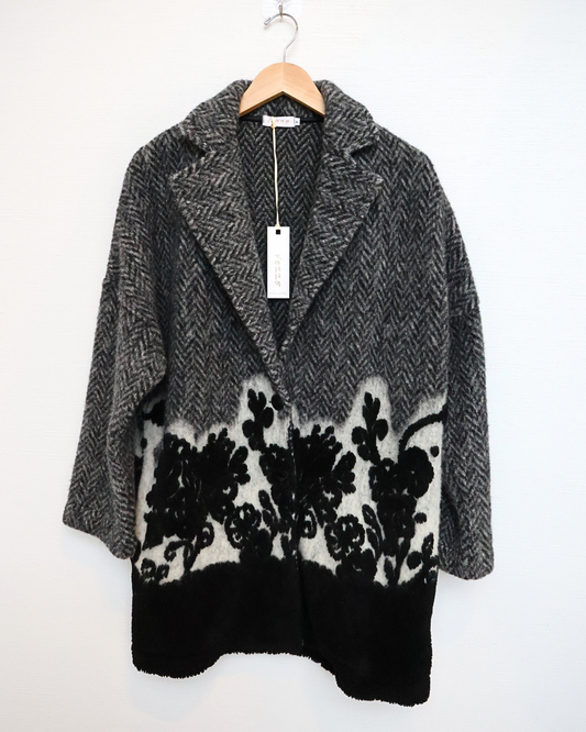 Floral Knit Tailored Cardgian — Grey & Black