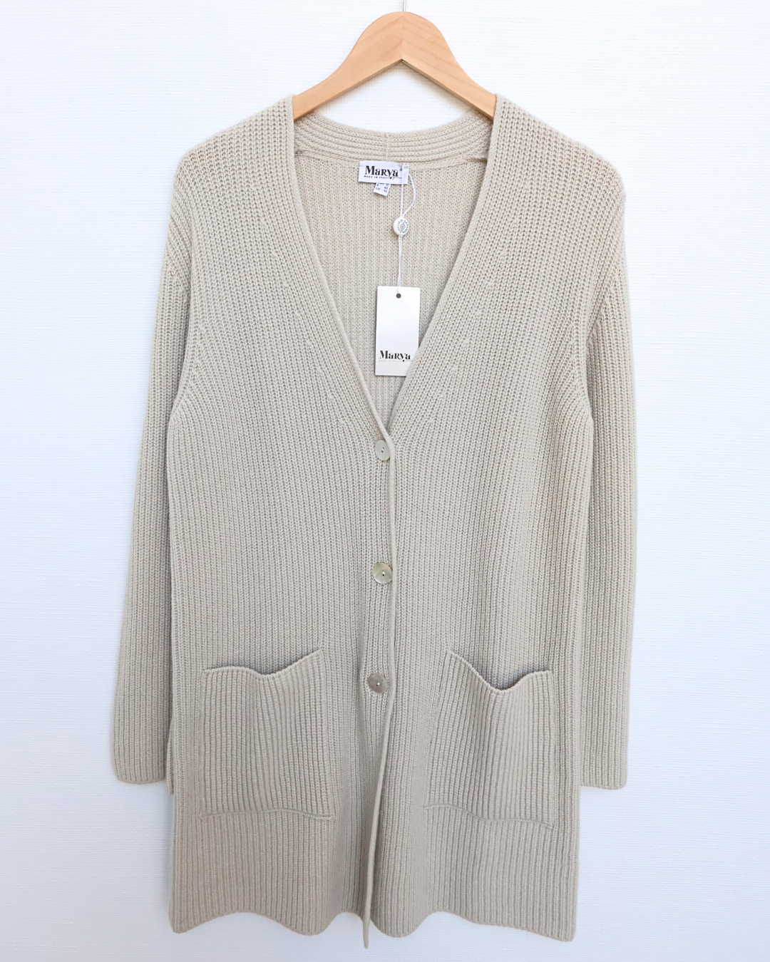 Deep V-Neck Ribbed Long Cardigan