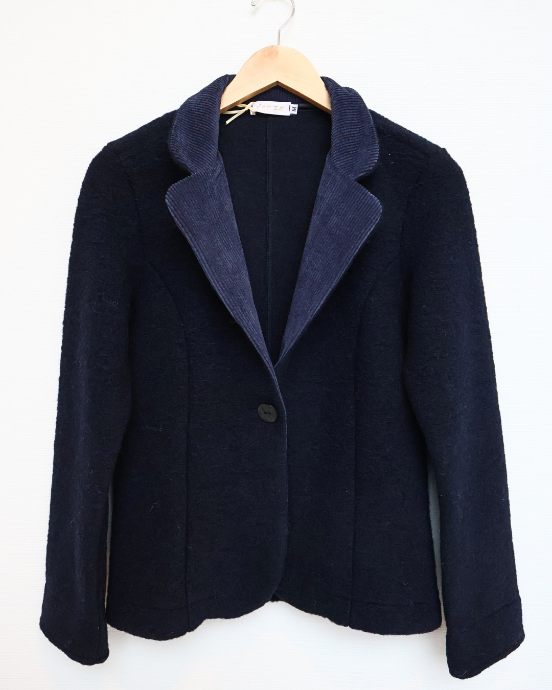 Knit Blazer with Textured Collar — Navy