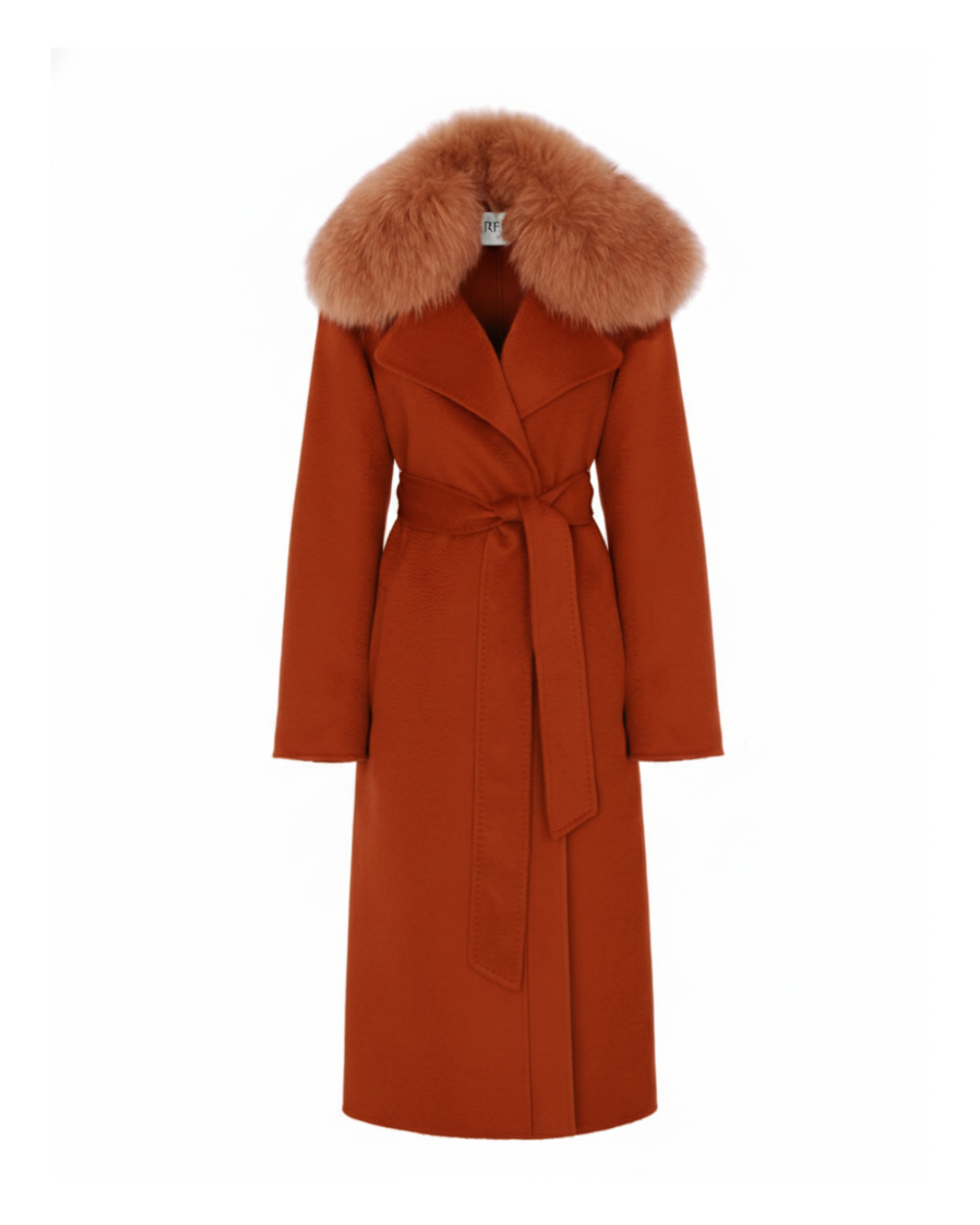 Burnt Orange Wool-Cashmere Coat with Mink Collar