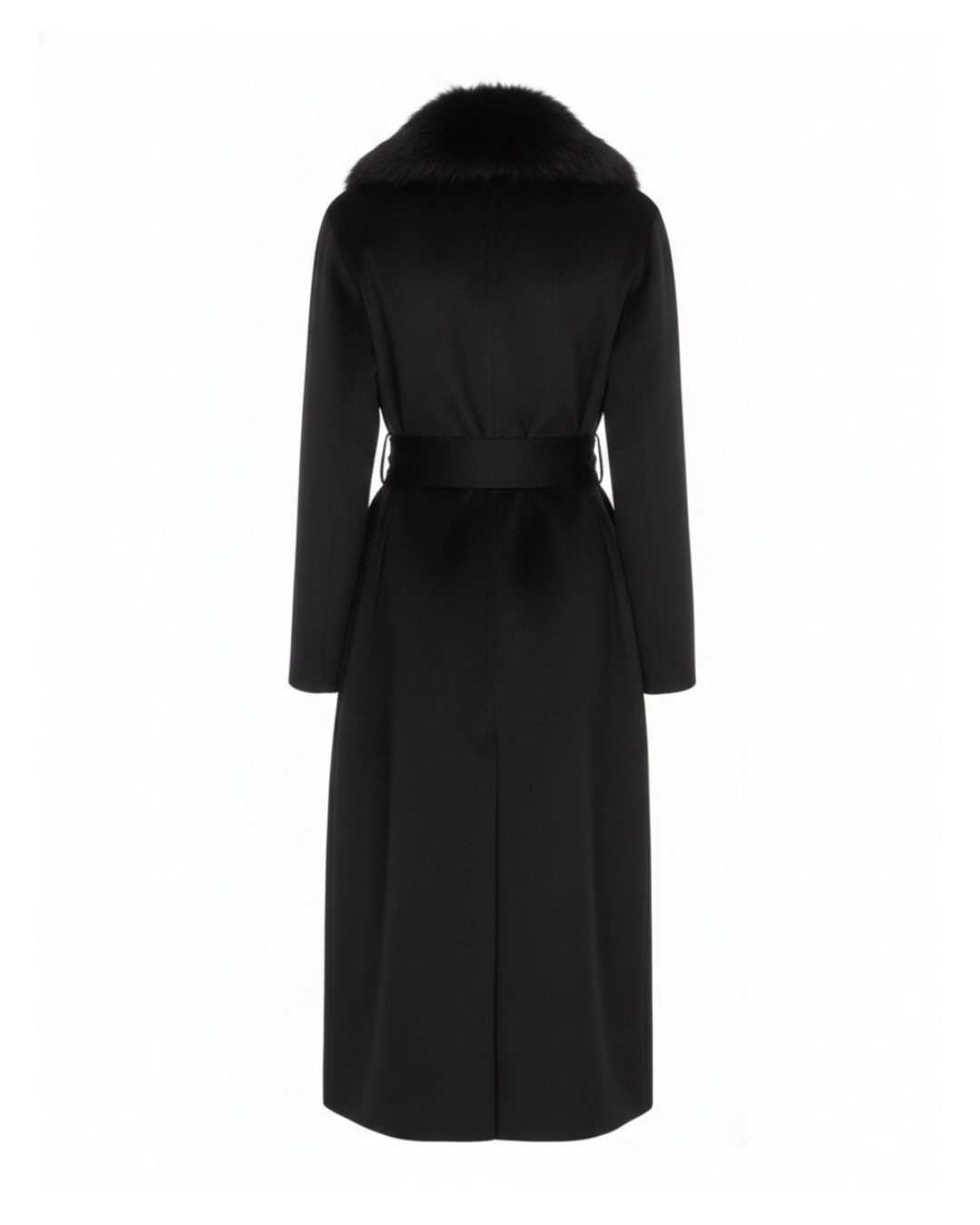 Black Wool-Cashmere Coat with Fox Fur Collar