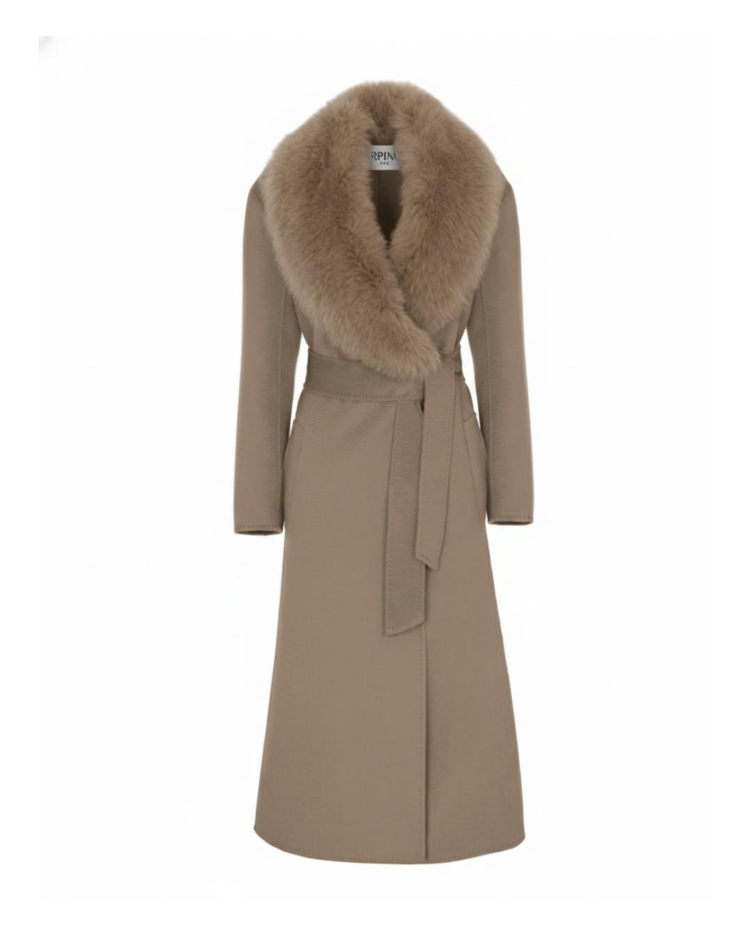 Taupe Wool-Cashmere Coat with Fox Collar