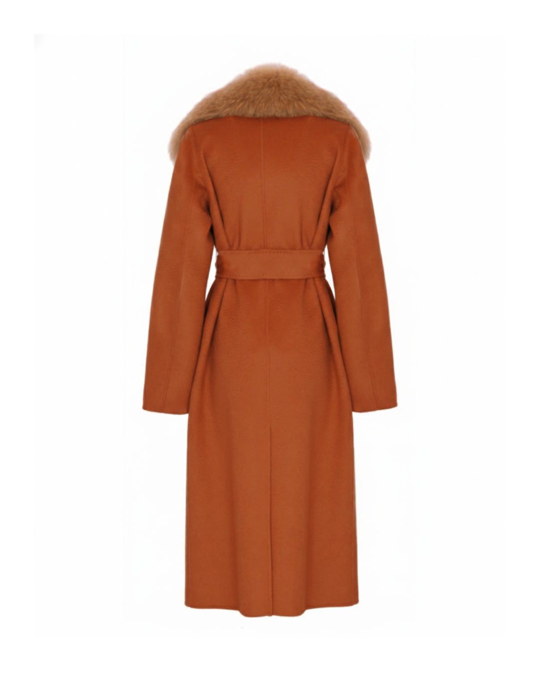 Burnt Orange Wool-Cashmere Coat with Mink Collar