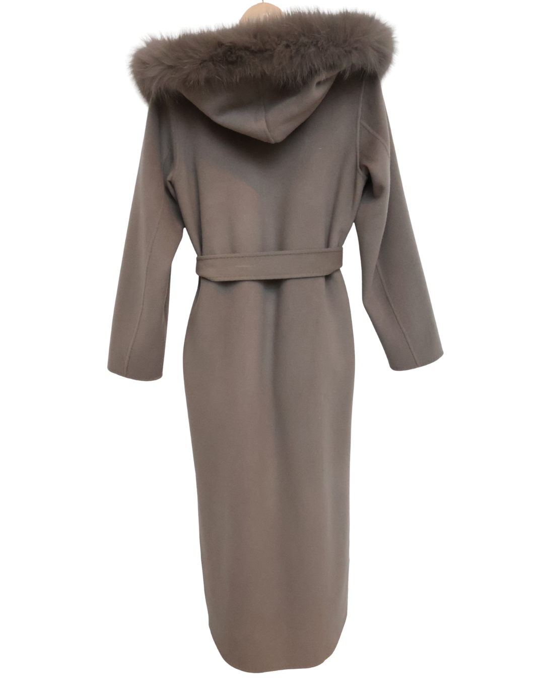 Taupe Wool-Cashmere Coat with Fur Trim