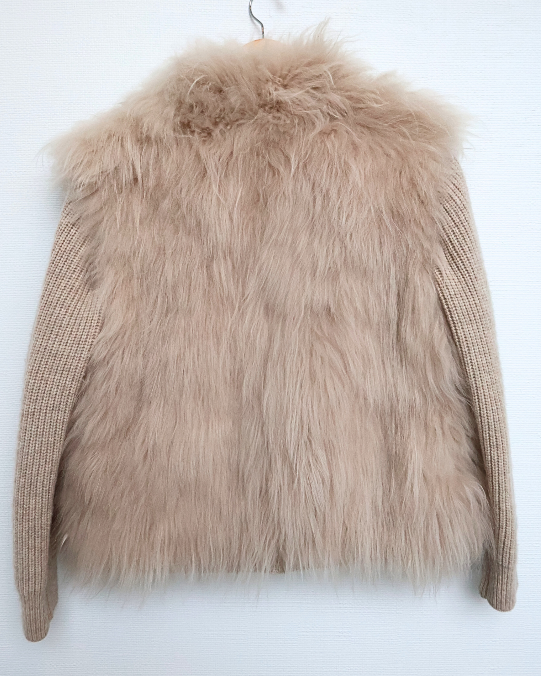Beige Cashmere Goat Fur & Knit Cardigan