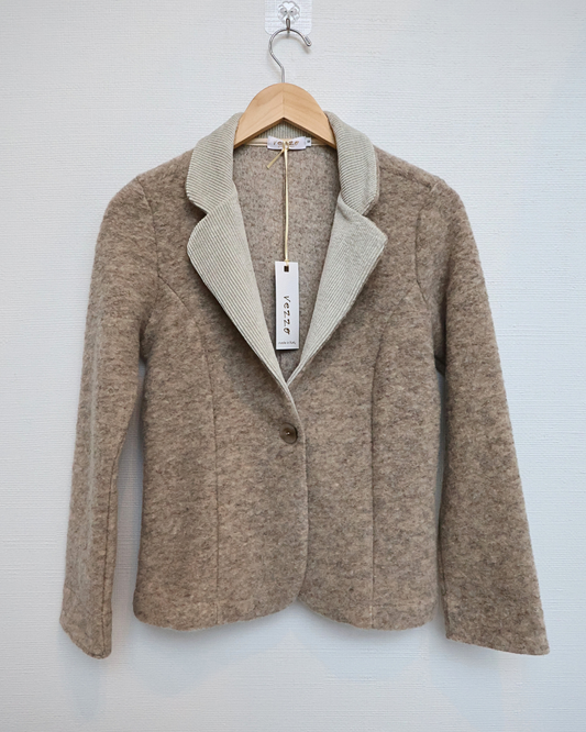 Knit Blazer with Textured Collar — Oatmeal
