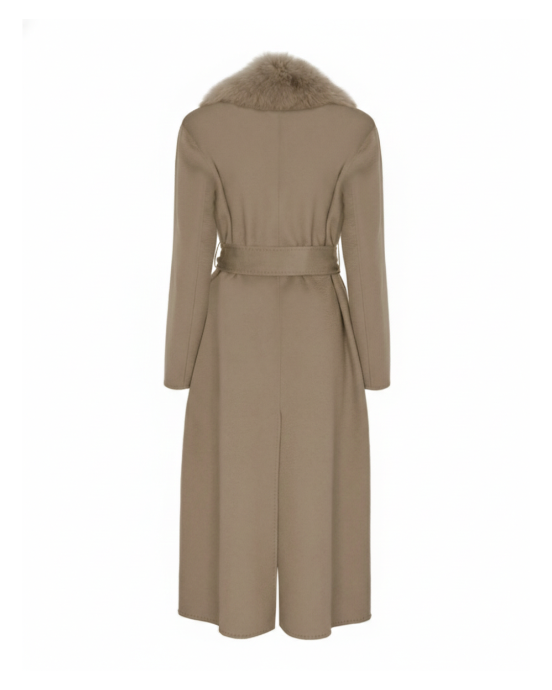 Taupe Wool-Cashmere Coat with Fox Collar