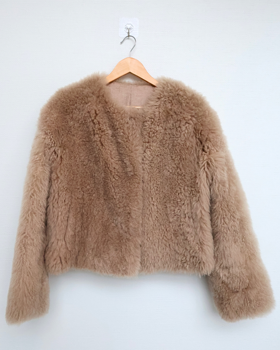 Beige Cashmere Goat Fur Jacket Cropped