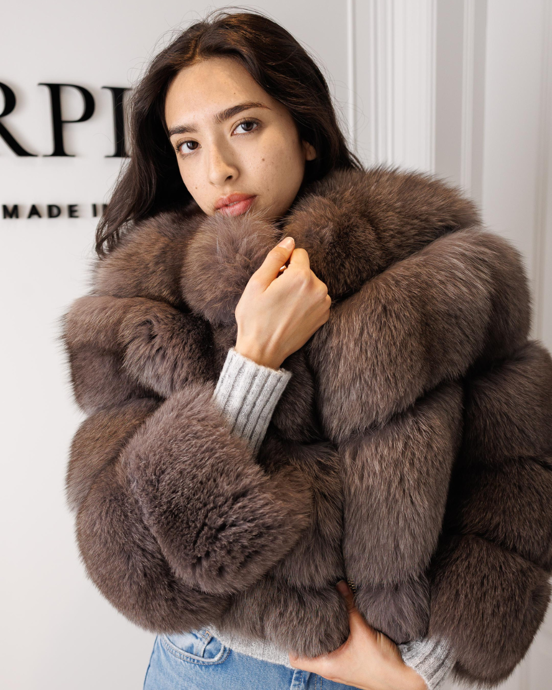 Grey Rex Rabbit Fur Jacket with Zipper