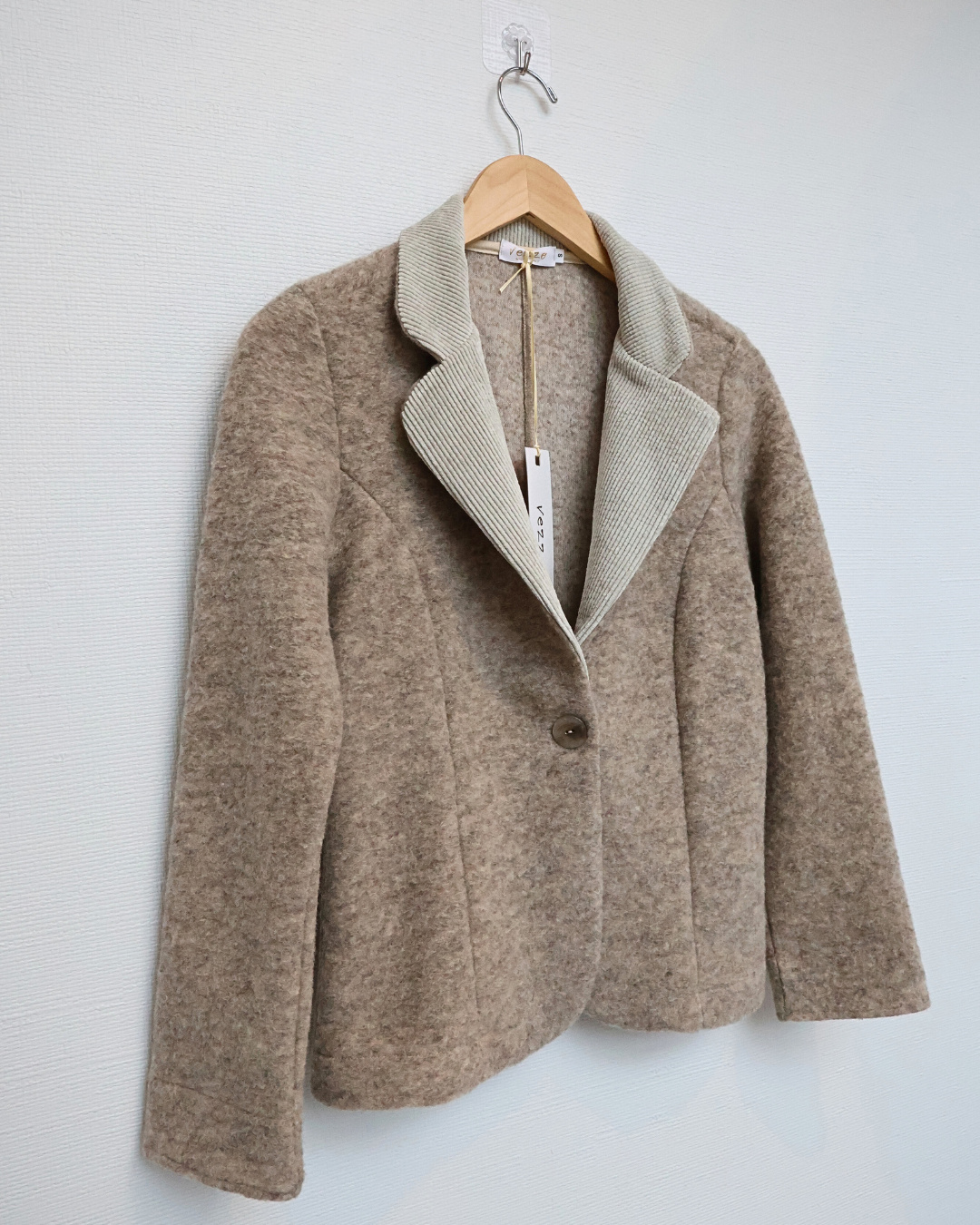 Knit Blazer with Textured Collar — Oatmeal