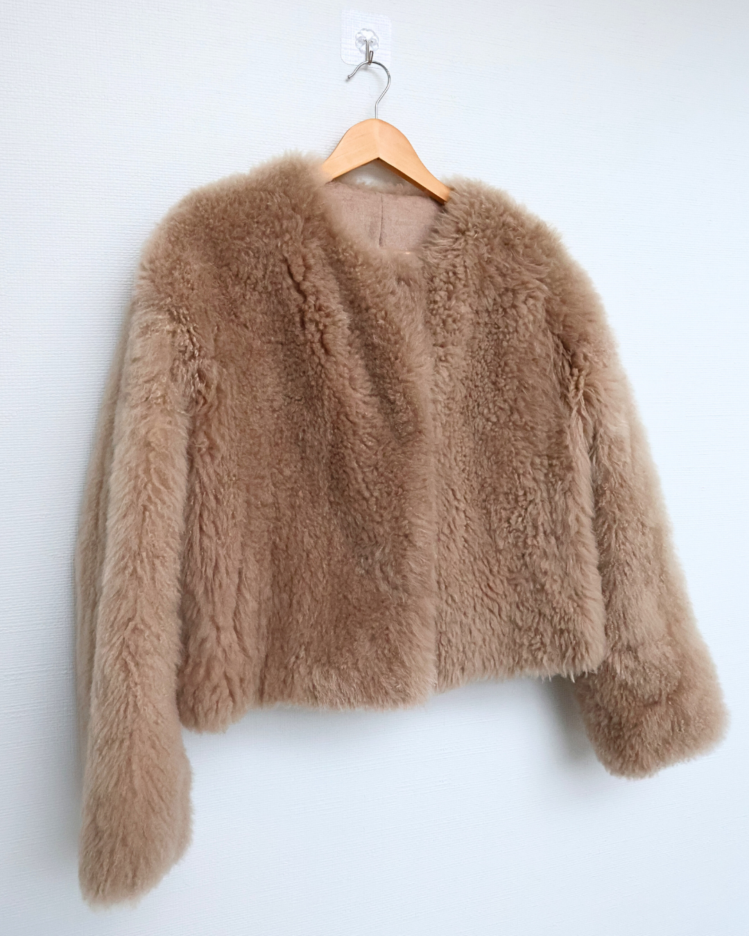 Beige Cashmere Goat Fur Jacket Cropped