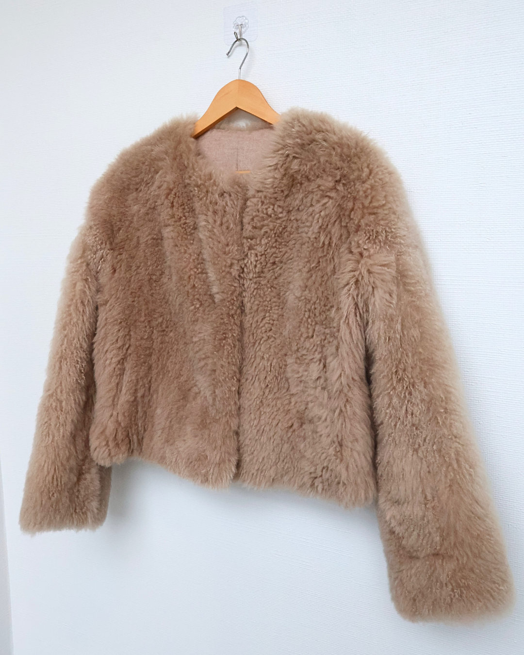 Beige Cashmere Goat Fur Jacket Cropped