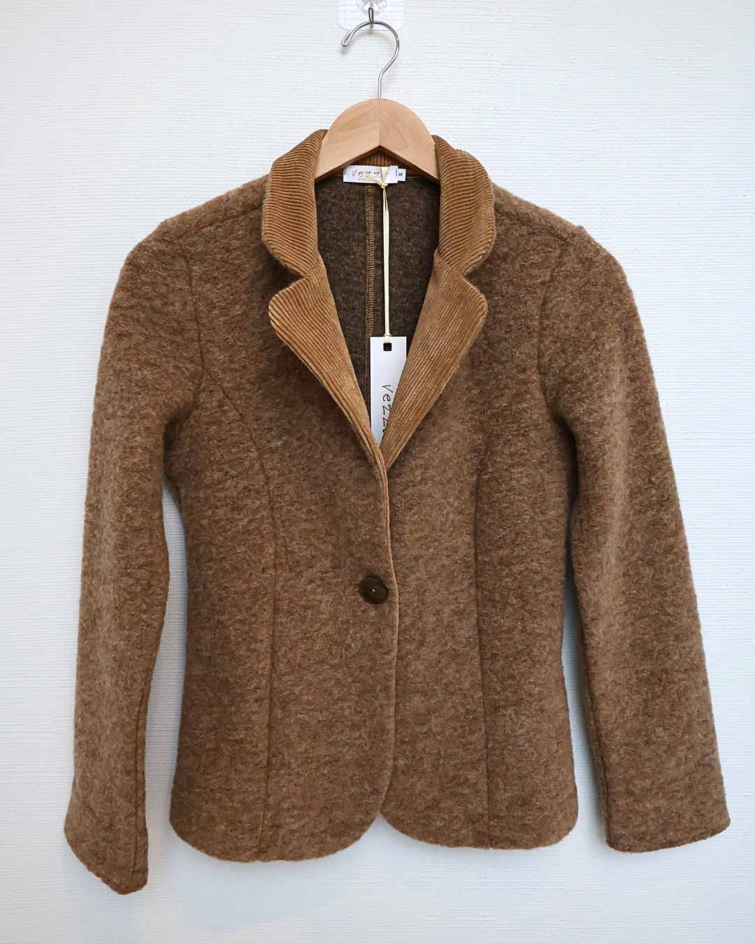 Knit Blazer with Textured Collar — Camel Brown