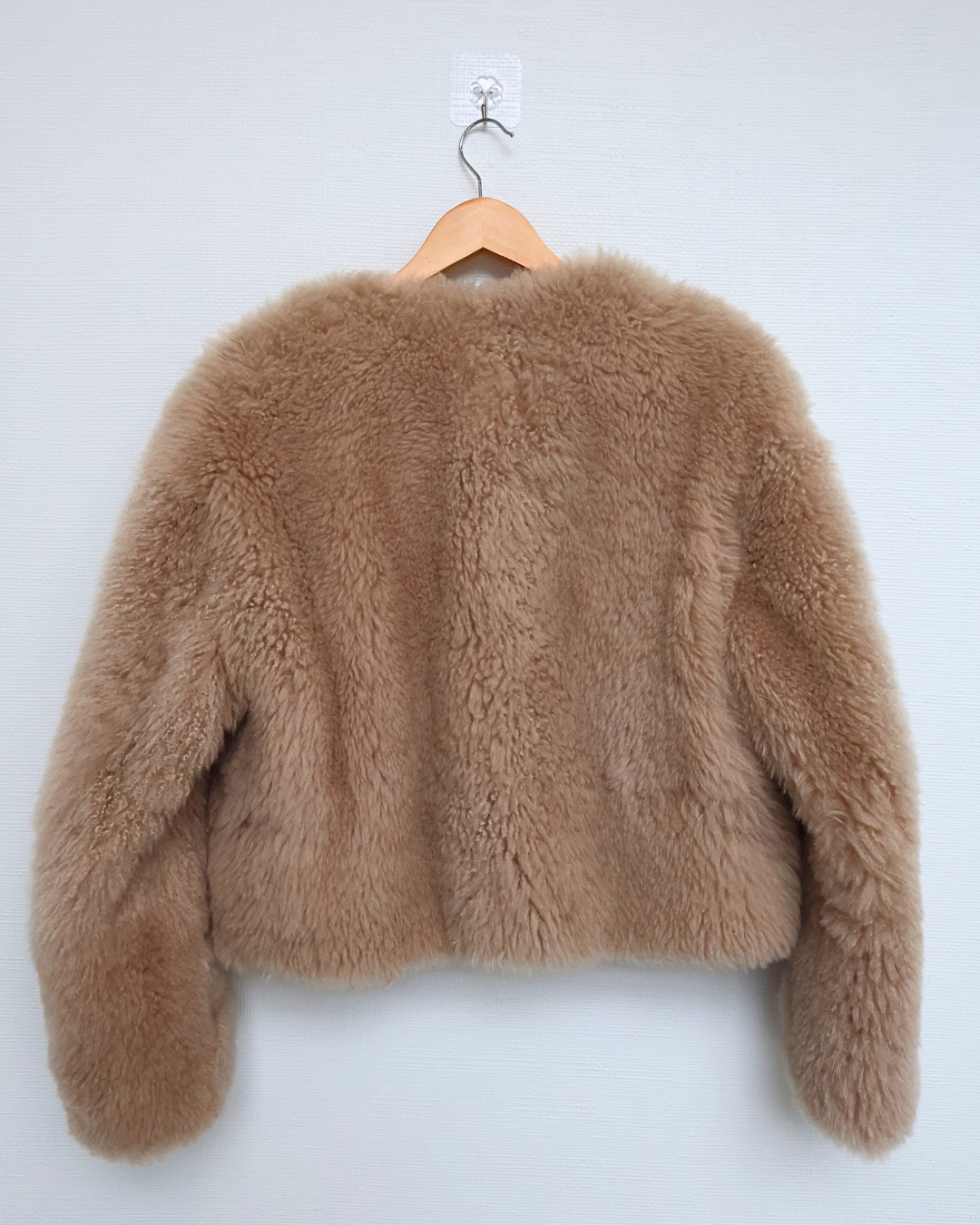 Beige Cashmere Goat Fur Jacket Cropped