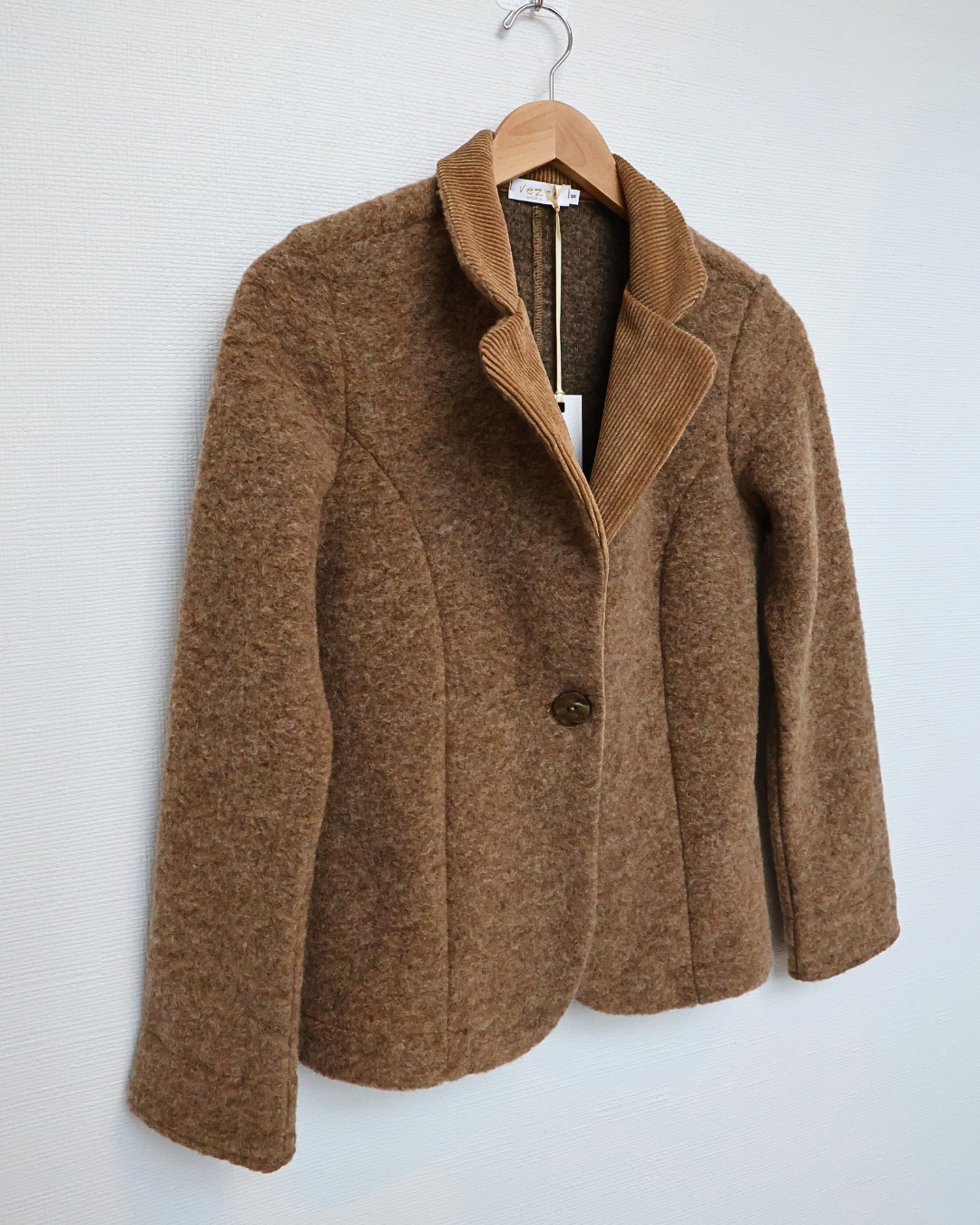 Knit Blazer with Textured Collar — Camel Brown