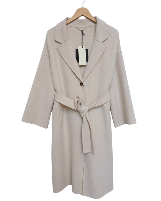 Oatmeal Wool Coat with Tie Belt