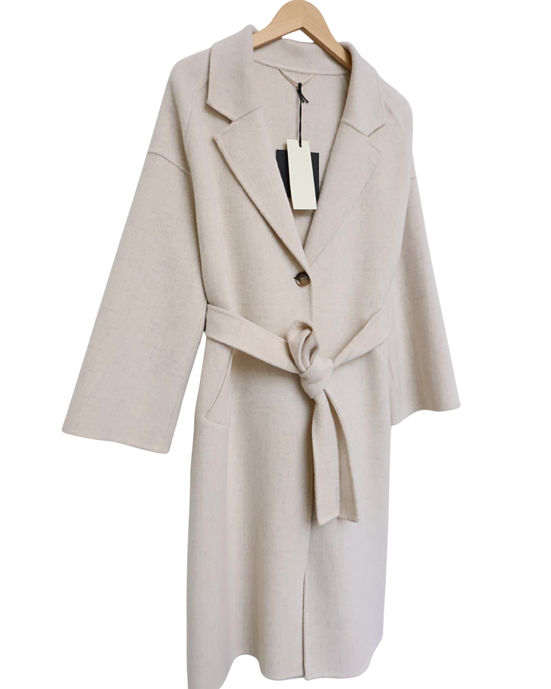 Oatmeal Wool Coat with Tie Belt