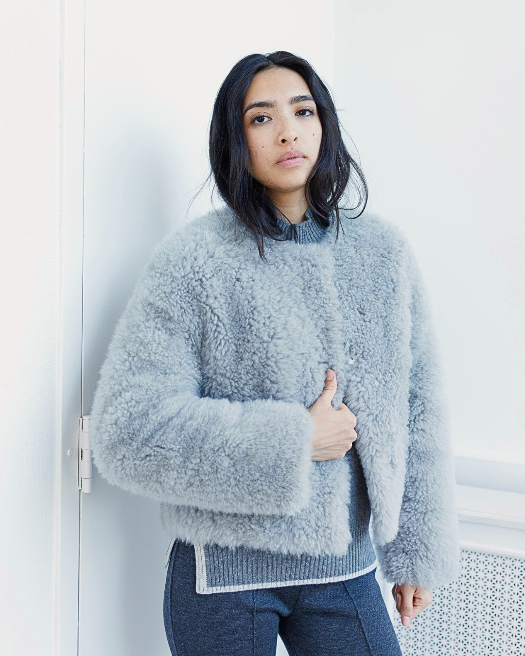 Grey Cashmere Goat Fur Jacket Cropped