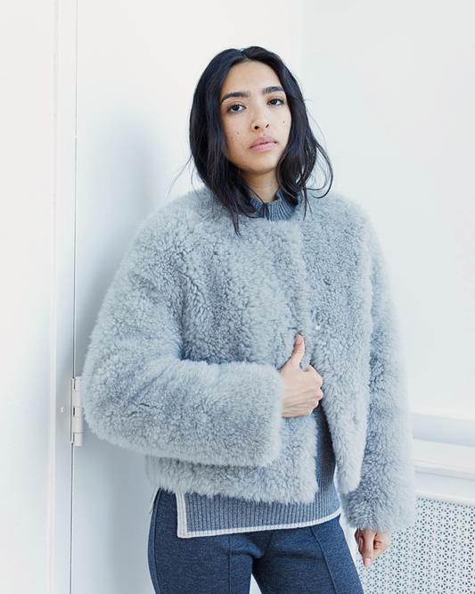 Grey Cashmere Goat Fur Jacket Cropped