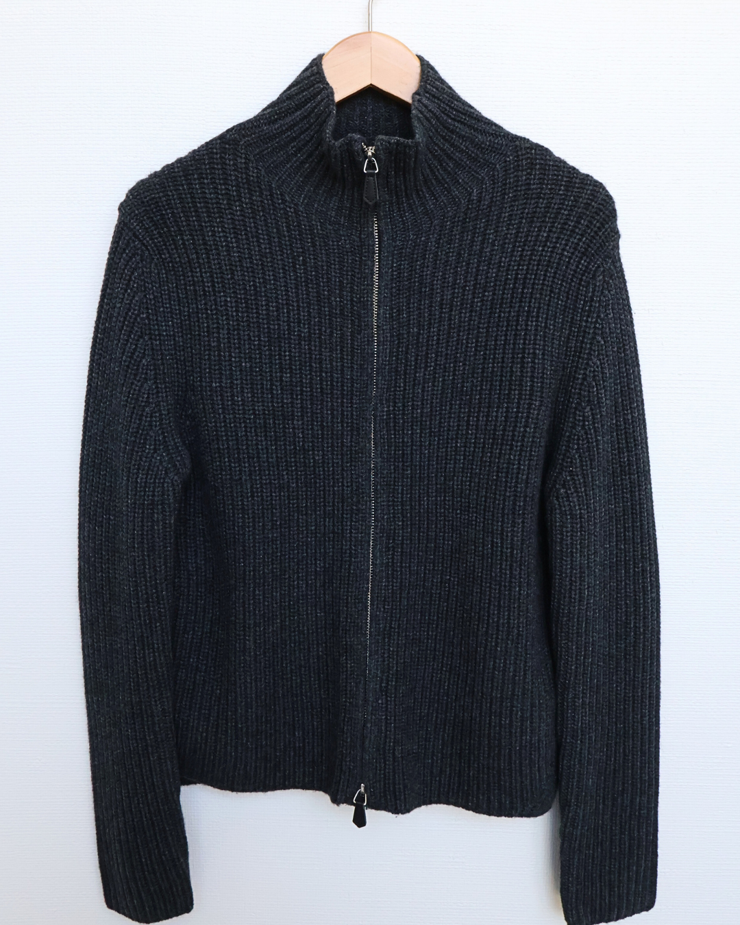 Ribbed Zip-Front Funnel Neck Sweater