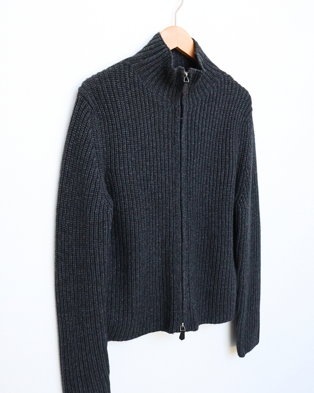 Ribbed Zip-Front Funnel Neck Sweater