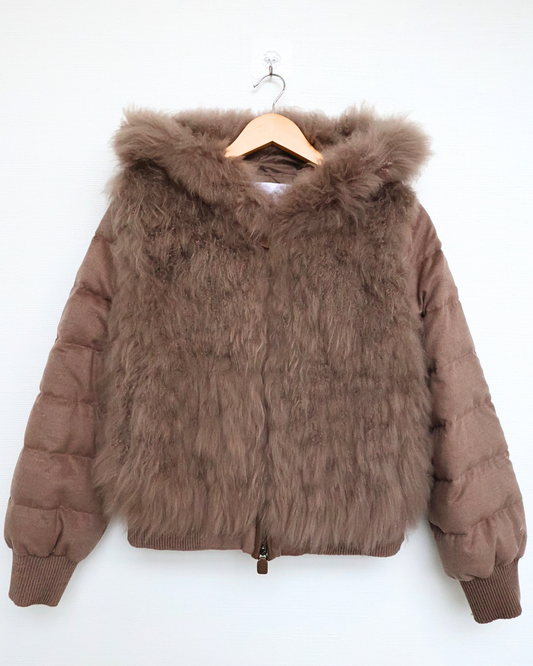 Chocolate Brown Quilted Jacket with Cashmere Goat Fur