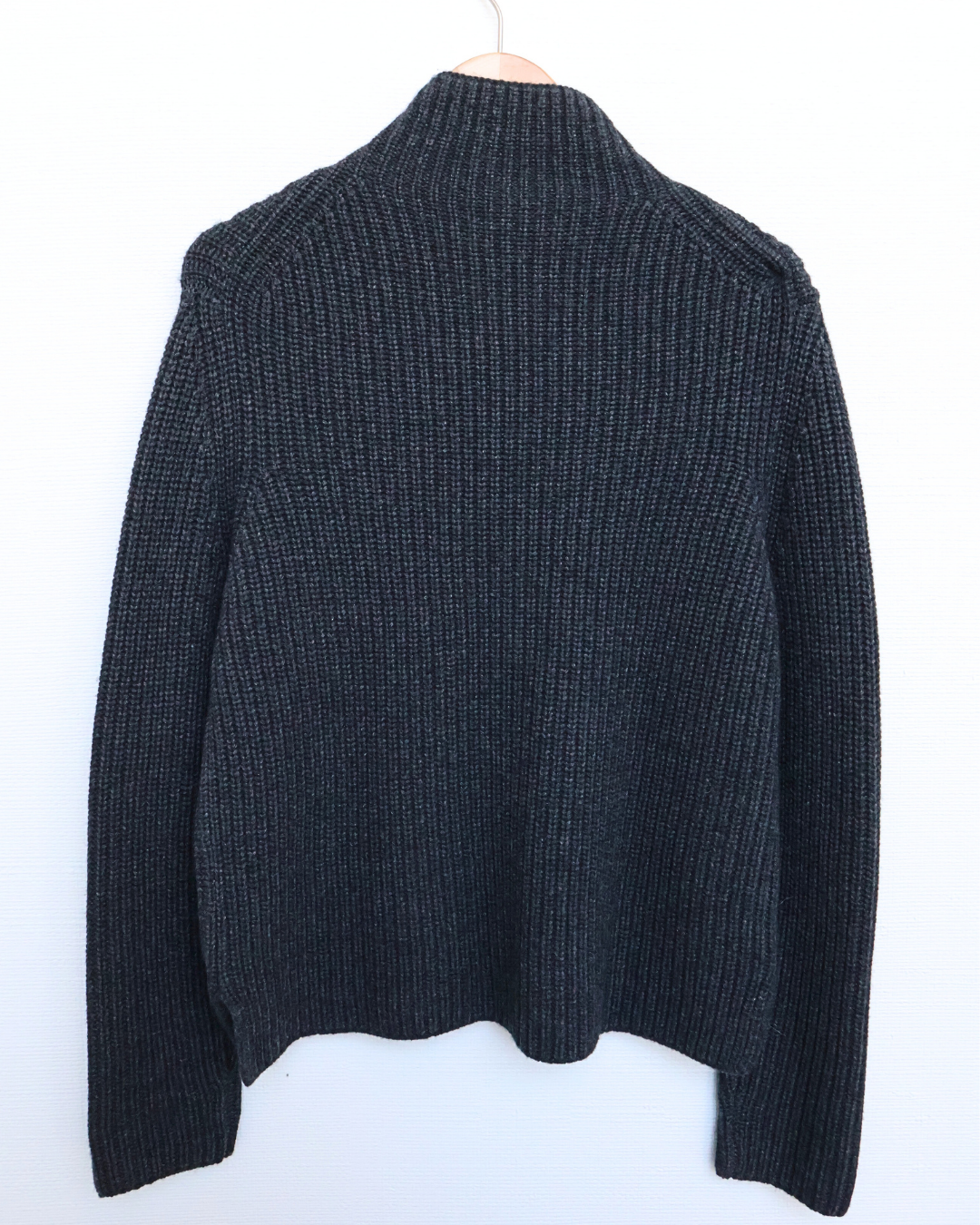 Ribbed Zip-Front Funnel Neck Sweater