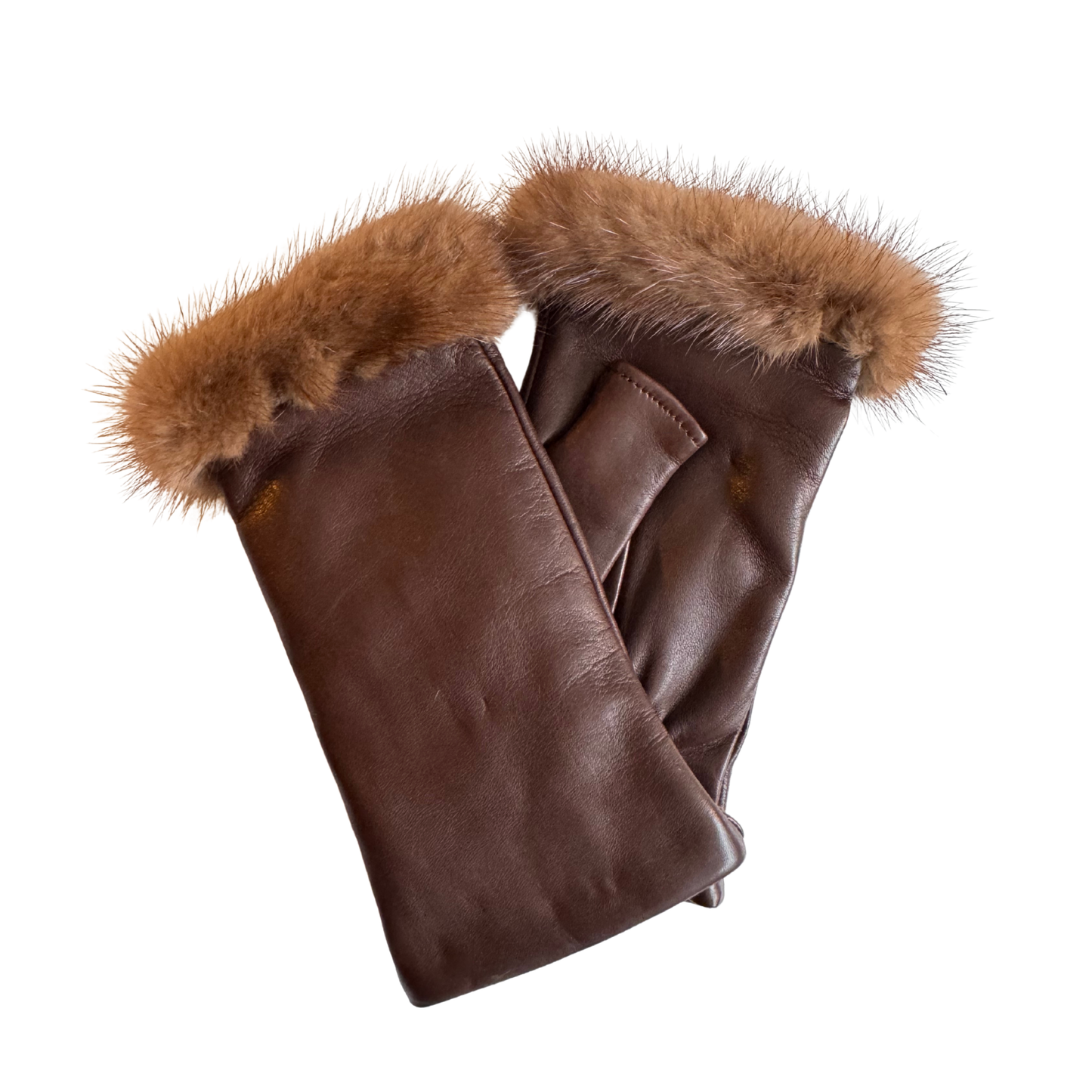 Camel Mink Fingerless Gloves