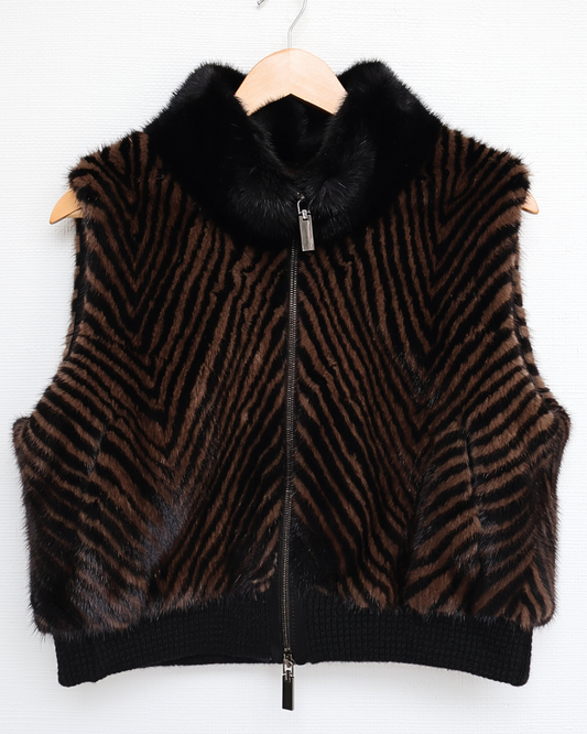 Black Animal Print Mink Vest