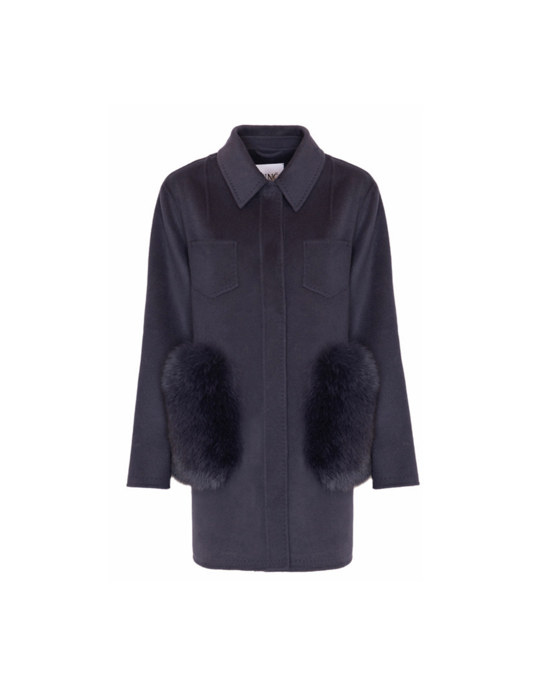 Navy Shirt Jacket with Fox Fur Details