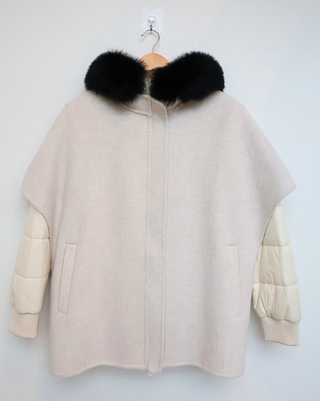 White Quilted Puffer with Cashmere Cape & Mink Fur