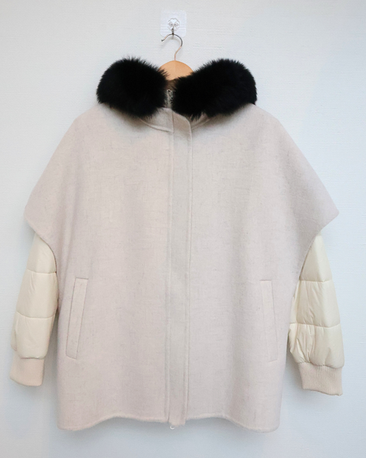White Quilted Puffer with Cashmere Cape & Mink Fur
