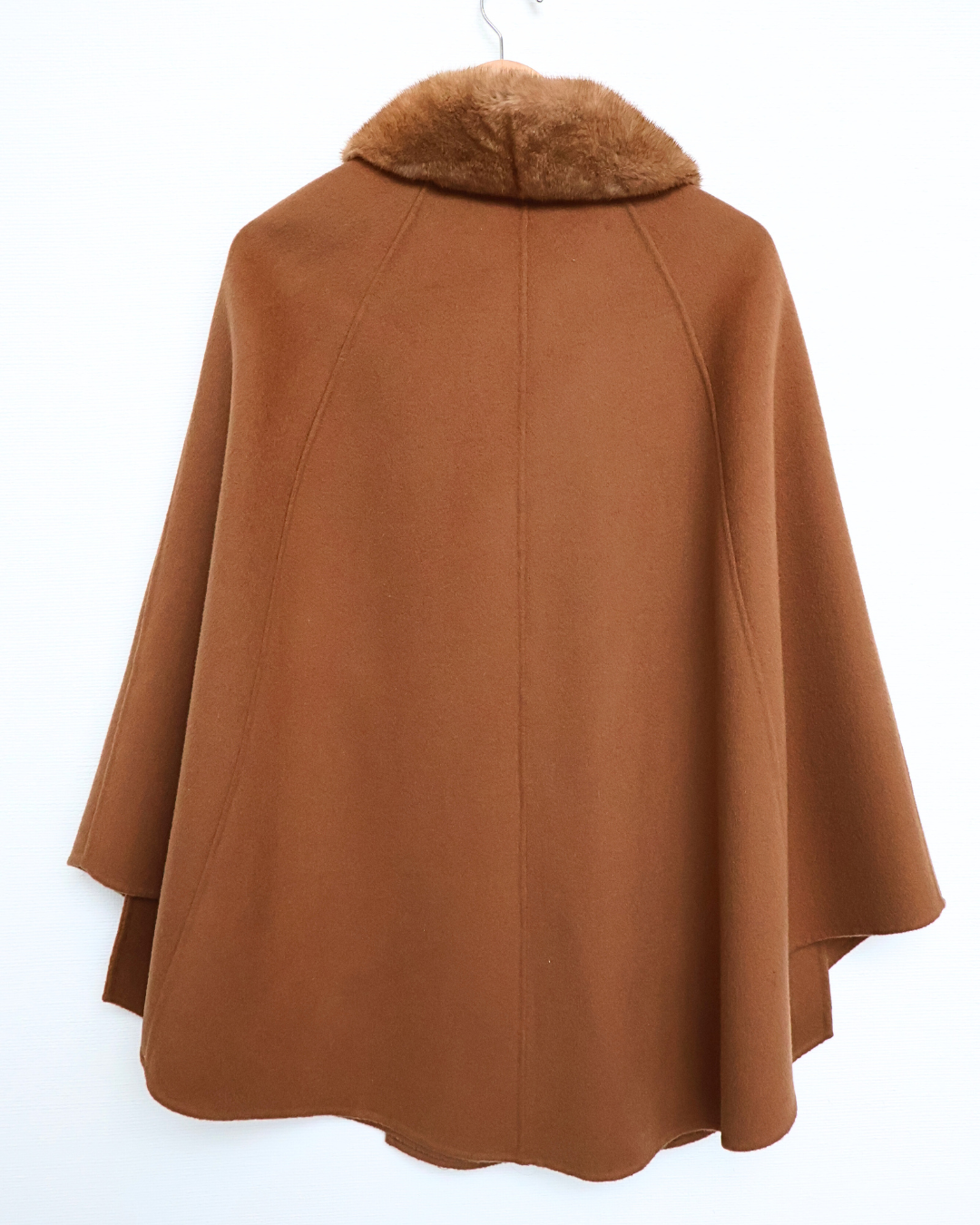 Camel Wool-Cashmere Cape with Leather Closure