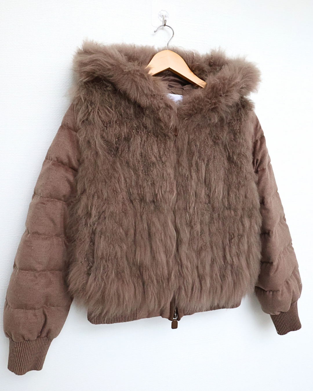 Chocolate Brown Quilted Jacket with Cashmere Goat Fur