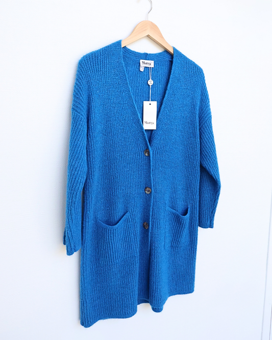 Ribbed Deep V-Neck Long Cardigan