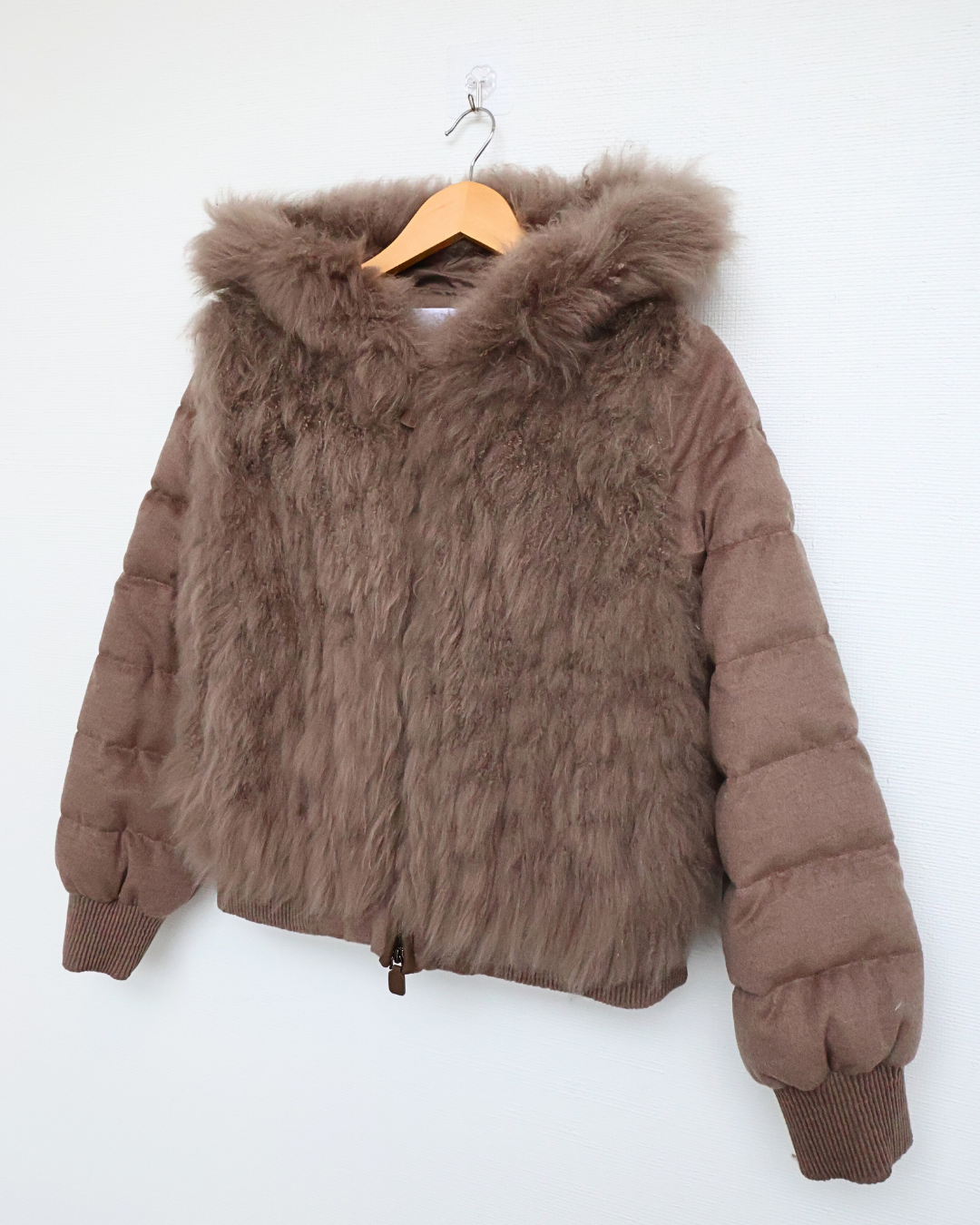 Chocolate Brown Quilted Jacket with Cashmere Goat Fur