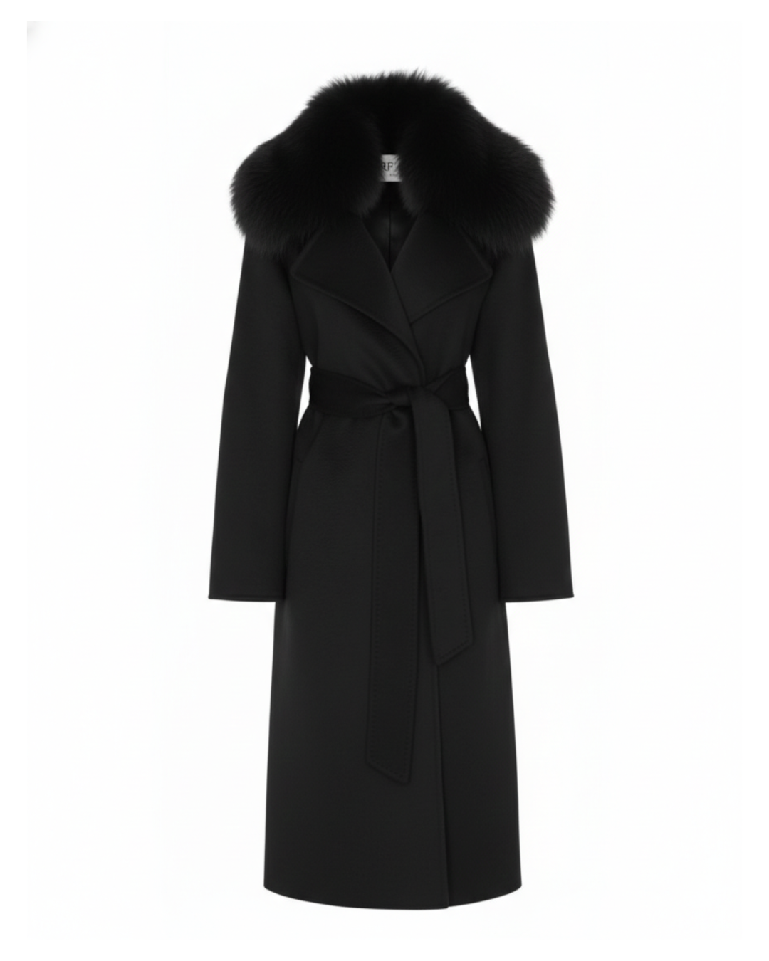 Black Wool Zibeline Coat with Fox Fur Collar
