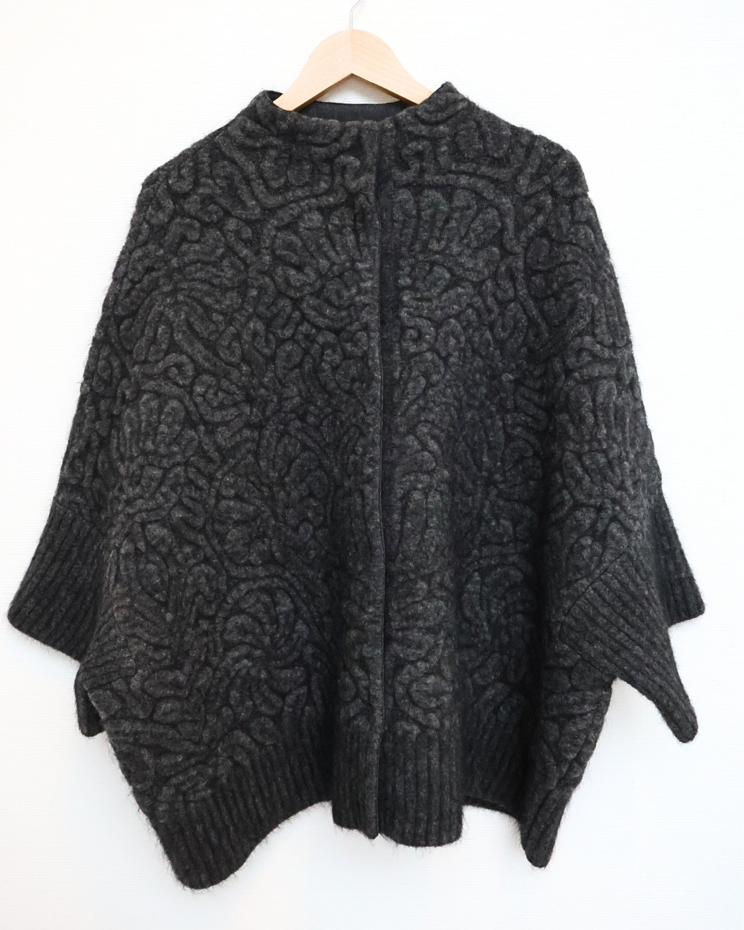 Printed Knit Batwing Jacket — Charcoal