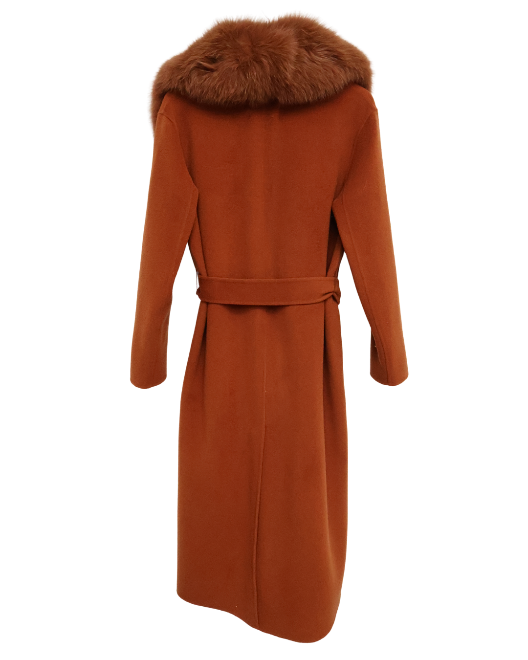 Burnt Orange Wool-Cashmere Coat with Fox Collar