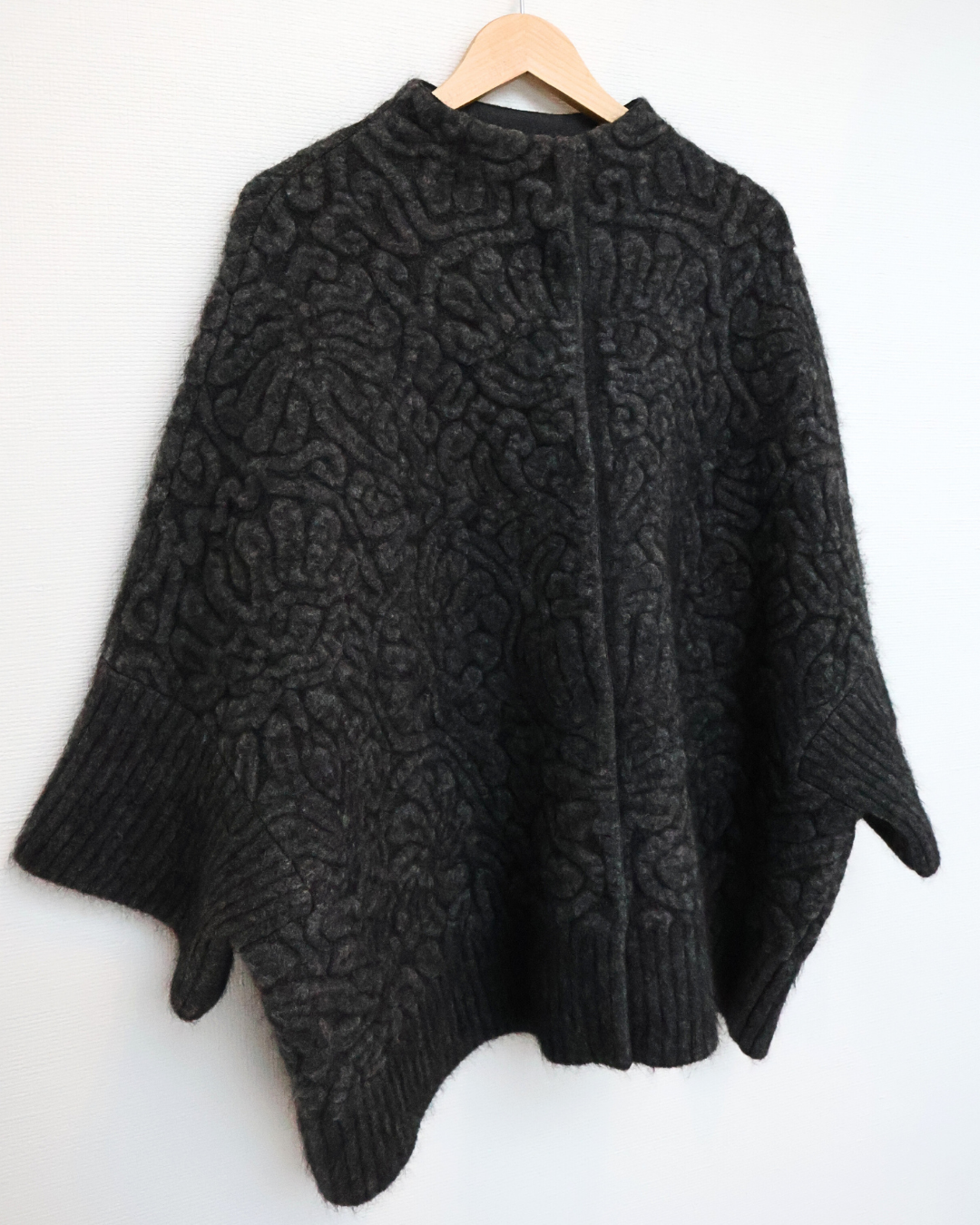 Printed Knit Batwing Jacket — Charcoal
