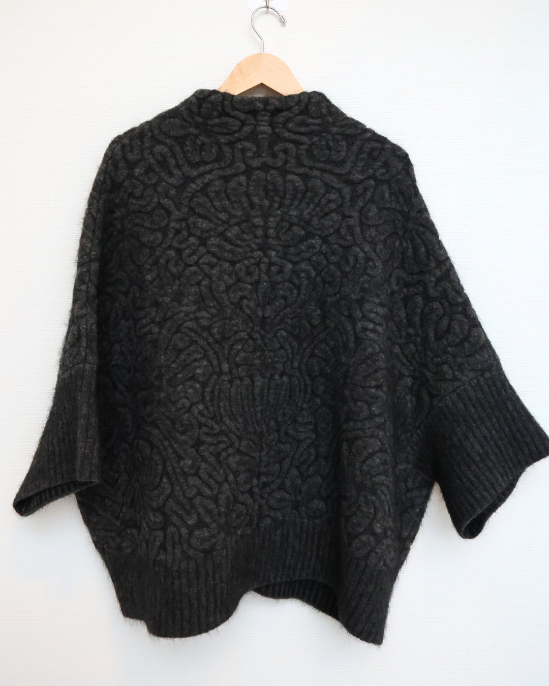 Printed Knit Batwing Jacket — Charcoal