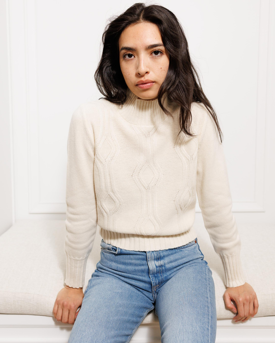 Diamond-Stitch Turtleneck Sweater