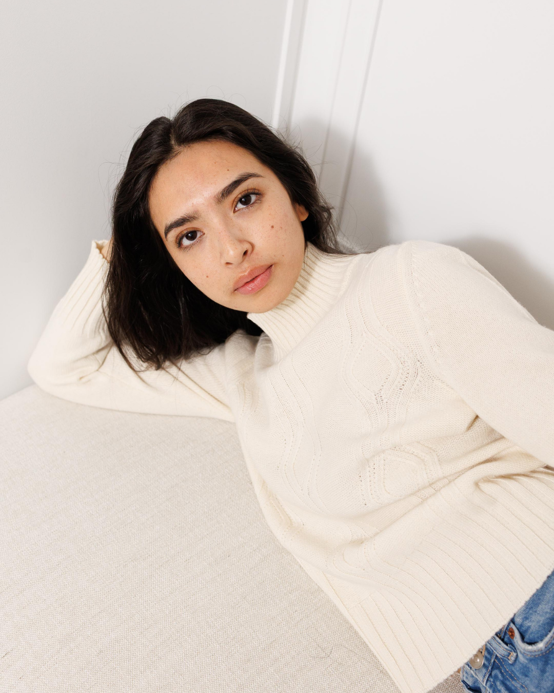 Diamond-Stitch Turtleneck Sweater