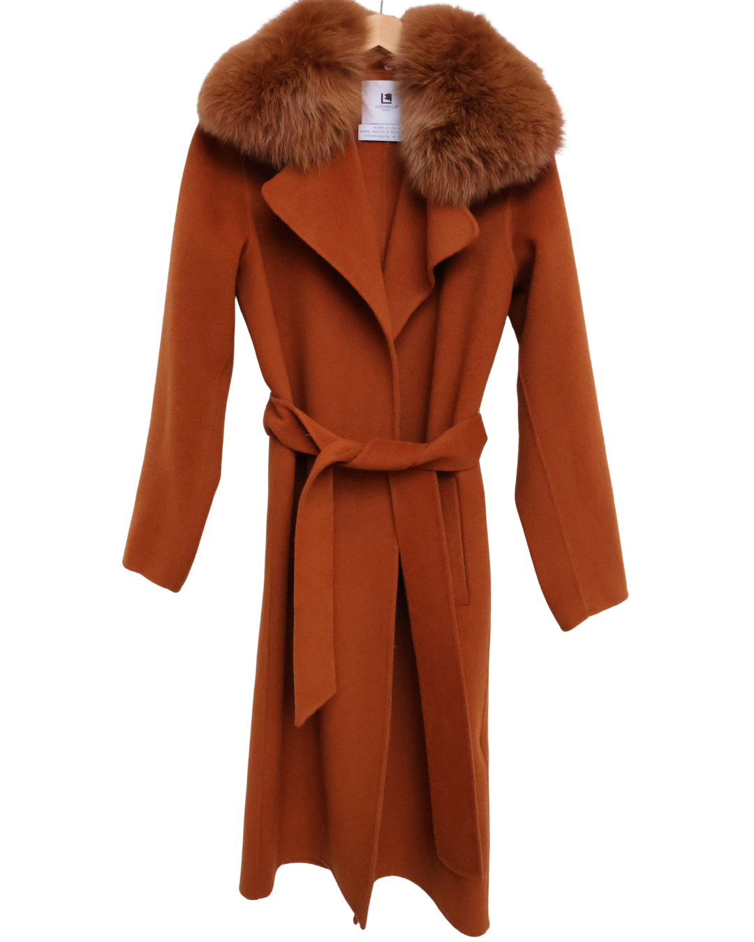 Burnt Orange Wool-Cashmere Coat with Mink Collar