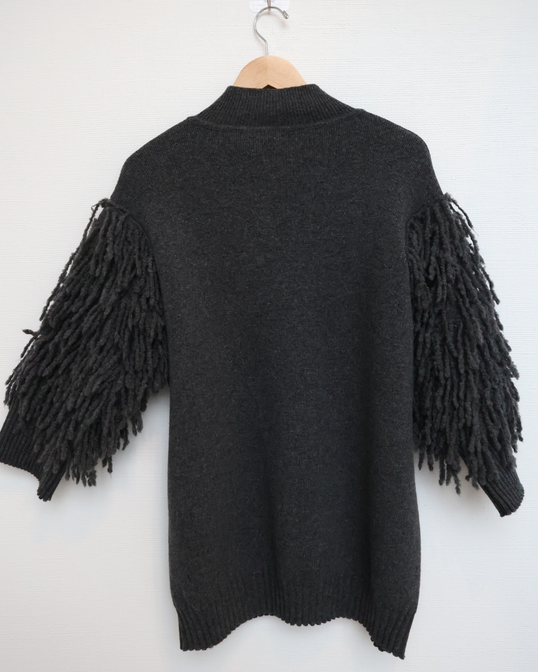 Fringe Sleeve Knit Jacket — Grey