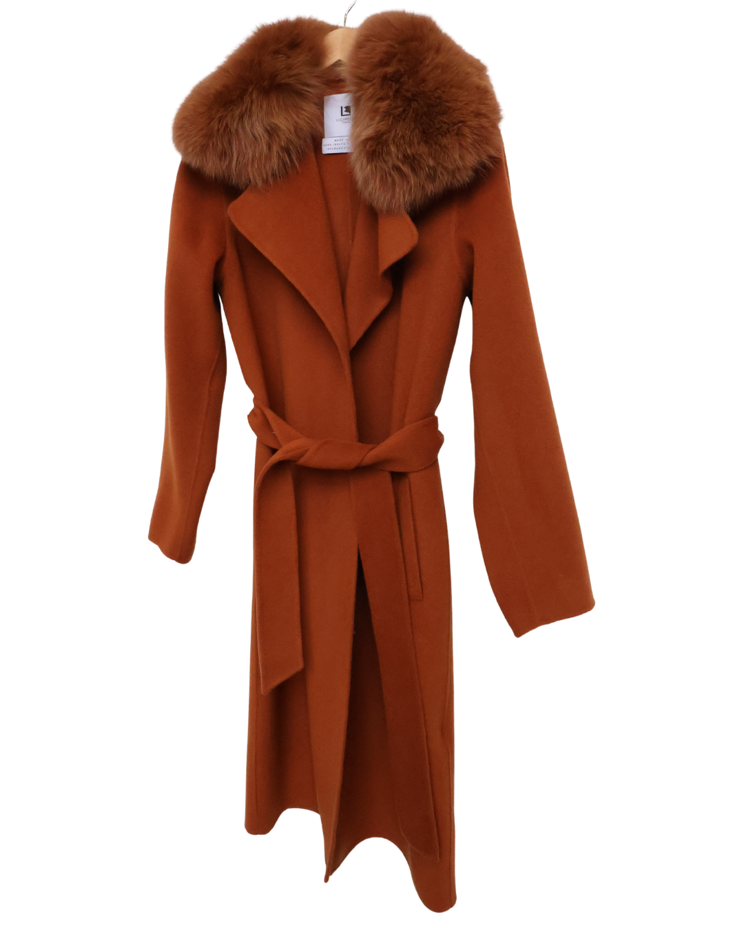 Burnt Orange Wool-Cashmere Coat with Mink Collar