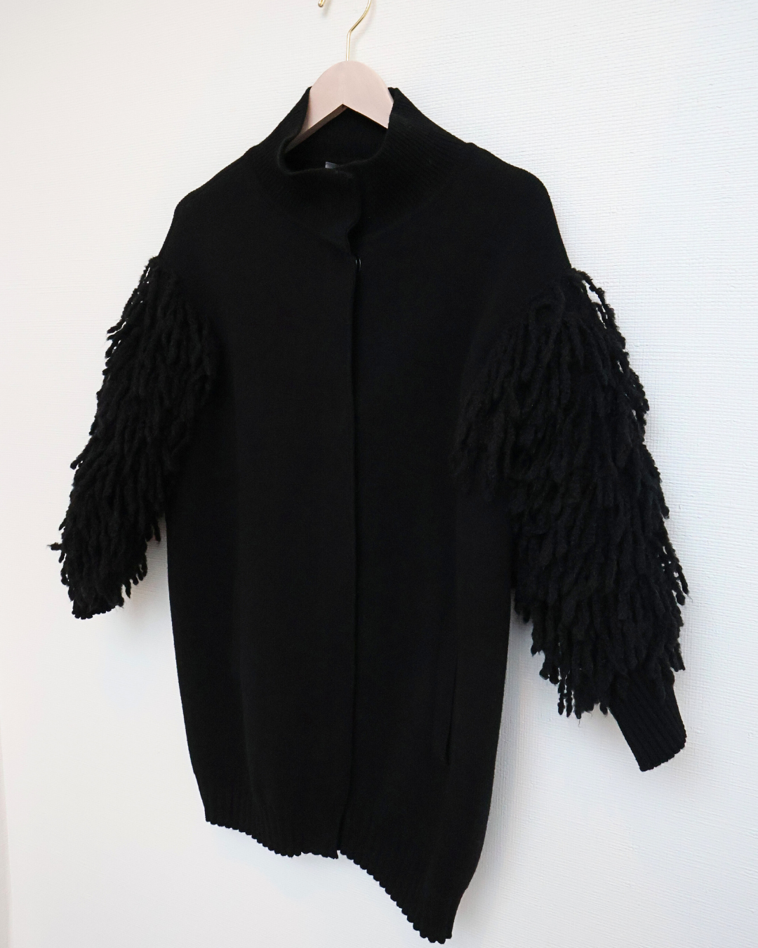 Fringe Sleeve Knit Jacket — Black