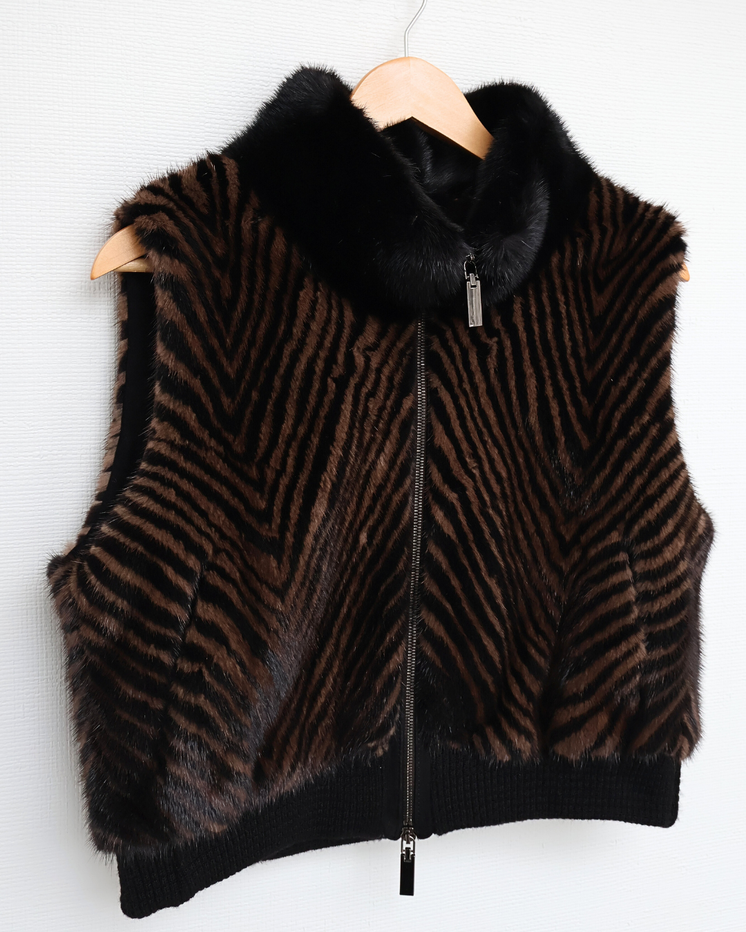 Black Animal Print Mink Vest